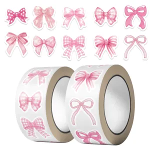 Bonitos rollos de pegatinas de lazo rosa y cinta adhesiva para diario scrapbooking decoración.