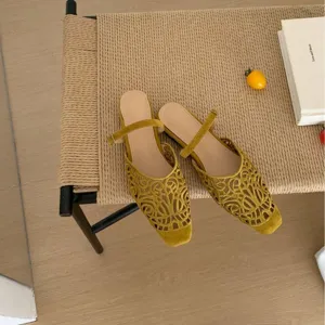 French Retro Hollow Square Toe Shallow Slip On Women Flats Comfortable Casual Cutout Designer Style Single Shoes
