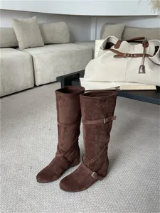 Botas altas mujer ante marron cuña otoño invierno moda casual elegantes calzado femenino