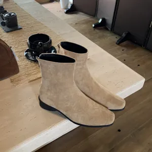 Femmes bottines bout carre vintage daim talons epais chaussures automne elegance mode
