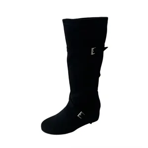 Botas altas negras con cuña para mujer, elegante calzado de otoño invierno con hebillas.