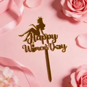 Χρυσό ακρυλικό topper τούρτας Happy Womens Day με σιλουέτα γυναίκας για πάρτι