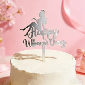 Ασημένιο ακρυλικό τοππερ κέικ Happy Women's Day σιλουέτα βασίλισσας διακόσμηση