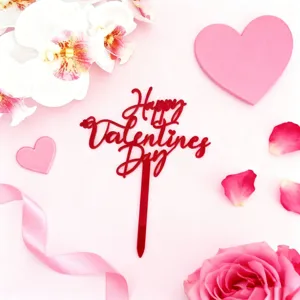 Gateau topper en acrylique rouge Happy Valentines Day pour decoration de fete romantique.