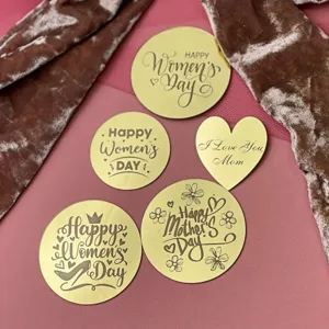 Gold acrylic Women's Day Mother's Day cake topper set for party dessert decoration.