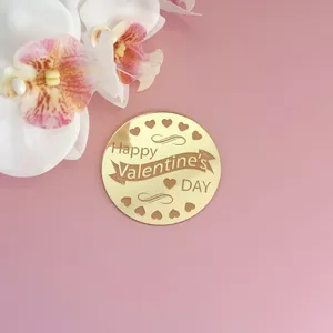 Décoration de gâteau dorée en acrylique Saint-Valentin, accessoire romantique pour fête.