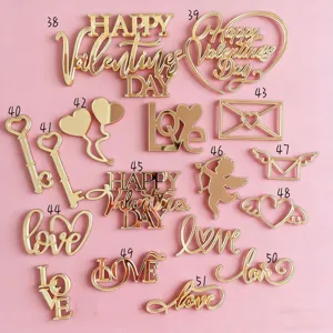Ensemble de topper de gâteau de Saint-Valentin en acrylique miroir doré, décoration de cœur.