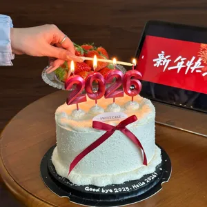 2026 number candles for New Year cake decoration, red glitter candle set for birthday party.
