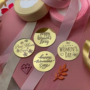 Gold acrylic cake toppers for Women's Day and Mother's Day, elegant mirror finish.