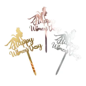 Ακρυλικό διακόσμηση τούρτας Happy Womens Day χρυσό ασημί καθρέφτης πάρτι topper κέικ