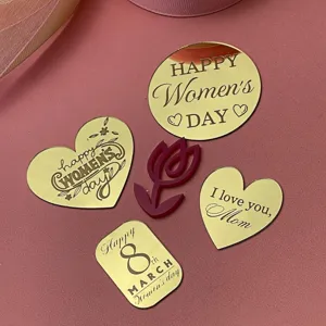 Acrylic Women's Day cake topper gold mirror heart cupcake topper party dessert decor