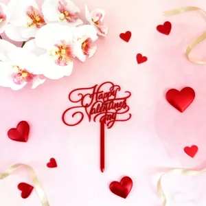 Décoration de gâteau rouge en acrylique Happy Valentines Day pour fête romantique