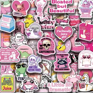 Roze grappige meme sticker pack details met leuke sarcastische ontwerpen voorhoes.
