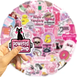 Roze grappige esthetische stickers pakket voor laptop telefoonhoesje beker decoratie.