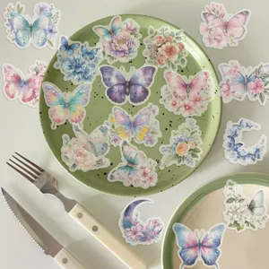 50pcs autocollants papillon fleurs étanches transparents décoratifs pour journal téléphone