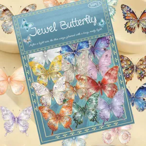 50pcs jewel butterfly PET transparent waterproof stickers for DIY scrapbooking decor