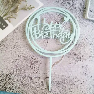 Adorno de torta de acrílico Happy Birthday con diseño de corazón para fiesta de cumpleaños