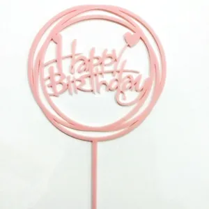 Adorno de acrilico rosa para tarta de cumpleanos con multiples circulos y corazon