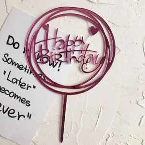 Rosa acrilico feliz cumpleanos adorno de tarta con corazones, estilo ins decoracion detalle.