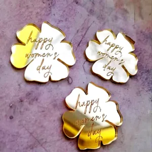 Acrylic flower cake toppers gold mirror cupcake decoration for womens day parties