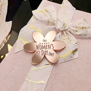 Rose gold acrylic flower cake topper for Happy Women's Day party dessert decoration