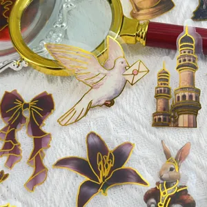 Vintage gold foil PET decorative stickers set for journal scrapbooking luggage phone case.