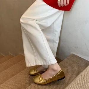Retro strik ronde neus platte ballerina schoenen vrouwen veelzijdige casual detail weergave