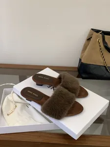 Zuecos de cuña con pelo marrón de punta abierta para mujer, zapatos de otoño elegantes franceses.
