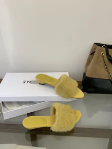 Zapatillas elegantes de estilo francés con punta abierta y pelo sintético para mujer, calzado.