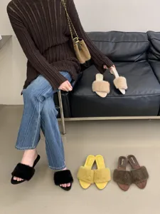 Zapatillas de cuña con punta abierta de pelo sintético para mujer, zapatos elegantes.