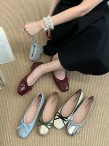 French square toe flat ballet shoes with cute bows, multiple colors comfortable soft women shoes