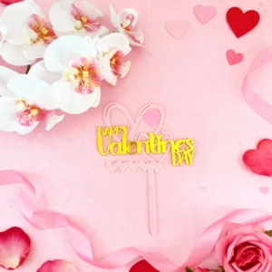 Décoration de gâteau Joyeuse Saint-Valentin en acrylique cœur rose accessoire de fête