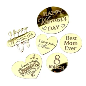 Gold mirror acrylic cake topper set for women's day mother's day party baking decoration