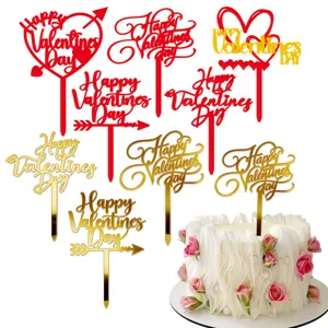 Décoration de Gâteau en Acrylique Forme de Cœur et Flèche Happy Valentine Day Pic à Gâteau pour Fête Festival Boulangerie