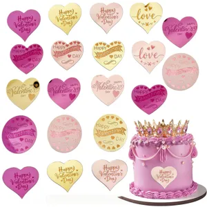 Topper de Gâteau Happy Valentine's Day en Acrylique Miroir Cœur Rond Creux Love Insert Décoratif pour Dessert de Fête