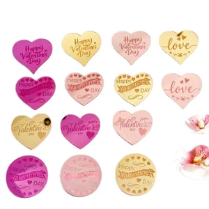 Saint Valentin Cupcake Toppers Acrylique Cœur Rond Décorations Gâteau Amour Fête Set
