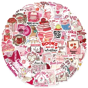 50pcs bookish Valentine stickers cute pink aesthetic waterproof decal for laptop journal decor