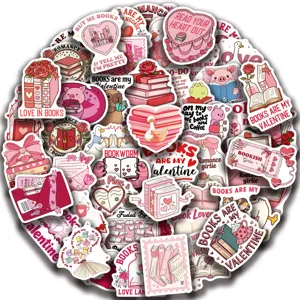 50pcs Valentine's Bookish Stickers Cute Pink Reading Journal Laptop Decorative Decals