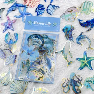 Marine life gold-stamped PET waterproof transparent stickers DIY journaling phone decor