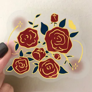 Vintage gold foil rose PET transparent decorative sticker for journal phone case DIY crafts