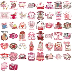 50pcs Valentine bookish stickers aesthetic cute pink waterproof vinyl decals for laptop journaling.