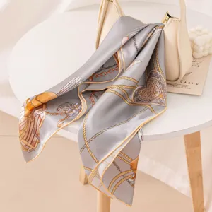 Exquisite silk square scarf featuring elegant chain print design, perfect accessory for women.