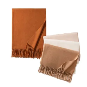 Women winter warm wool scarf long shawl fringe solid color fashion accessory daily wear