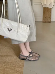Grey mesh flat shoes, rhinestone ballet flats, Mary Jane women shoes, comfortable casual footwear.