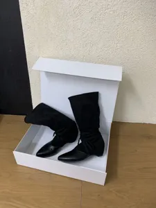 Black pointed toe mid-calf slouchy boots women fashion stylish elegant footwear daily wear