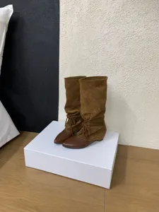 French pointed toe mid-calf slouchy boots western cowboy boots with hidden heel for women.