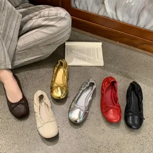 Retro vrouwen platte ballet schoenen ronde neus strik slip-on casual comfortabele schoenen