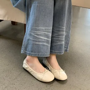 Platte dames ballet schoenen met ronde neus en strik detail, casual comfortabele schoenen.