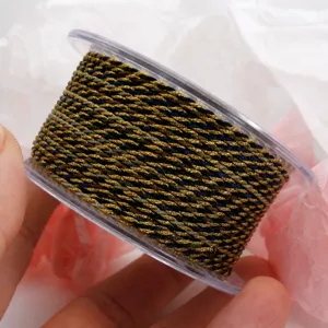 Close-up of 1.5mm metallic Milan cord spool, twisted braided craft thread for DIY jewelry making.