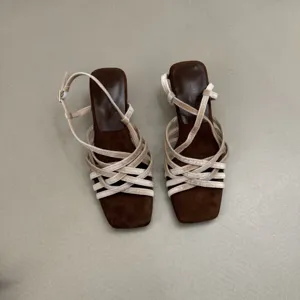French square toe multi strap braided wedge sandals women summer outdoor elegant high heels